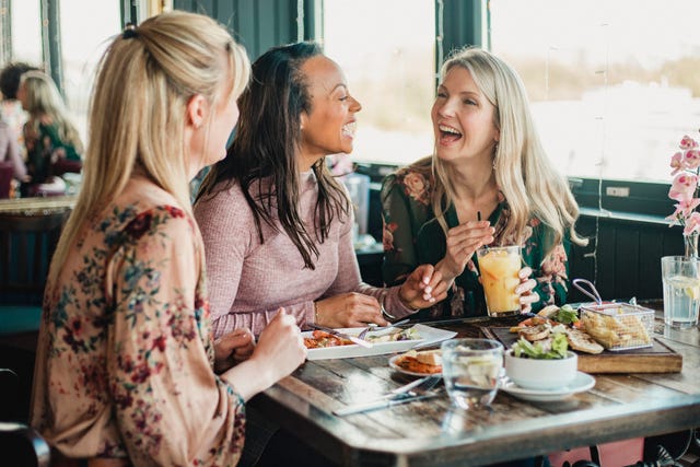 Women enjoying meal - how to eat out at restaurants for less