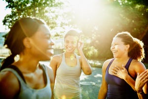 friends laughing together after morning run