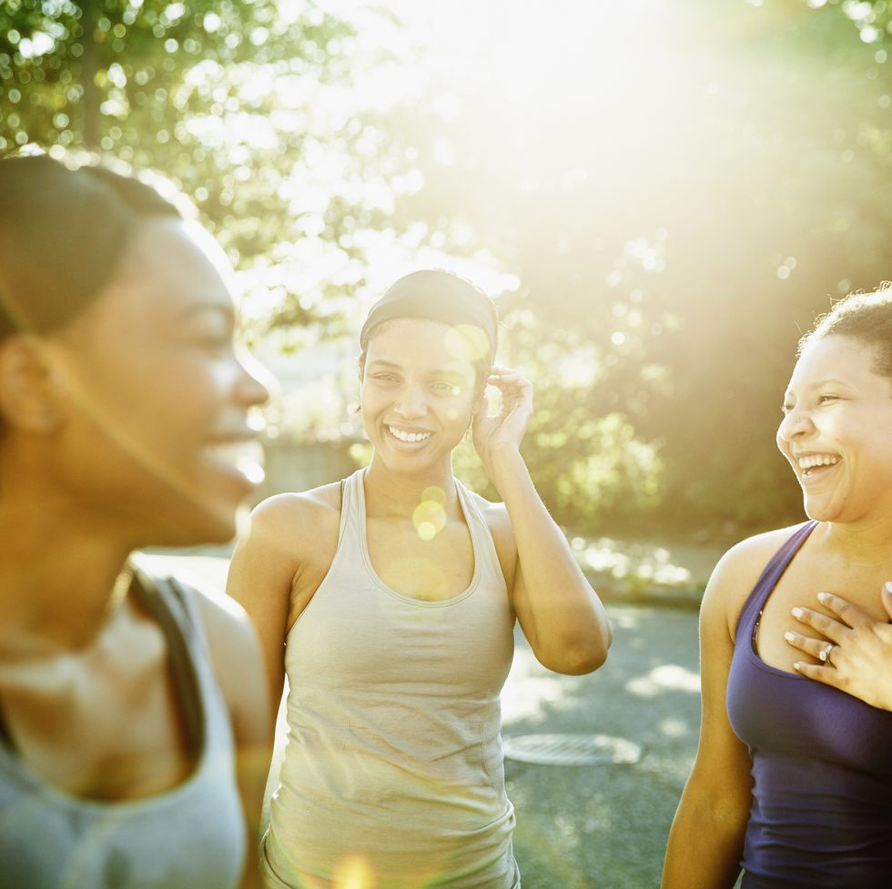 friends laughing together after morning run