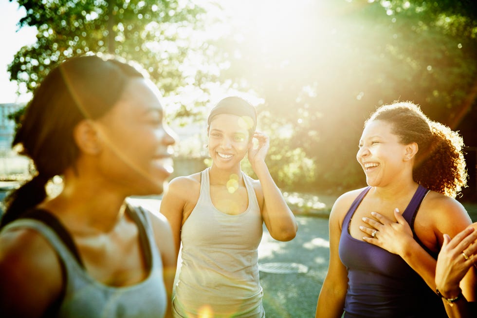 friends laughing together after morning run