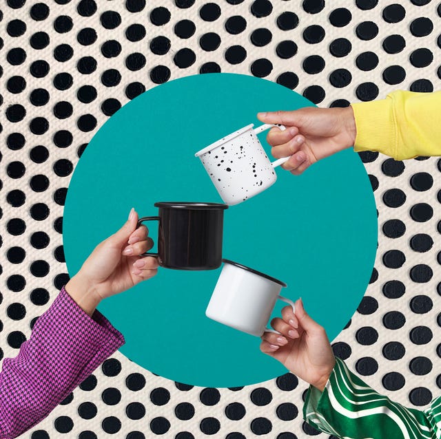 Friends toasting with coffee mugs friends toasting with coffee mugs