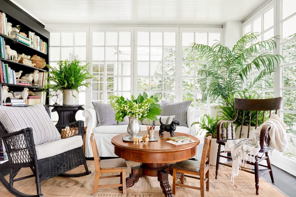 black and white sunroom