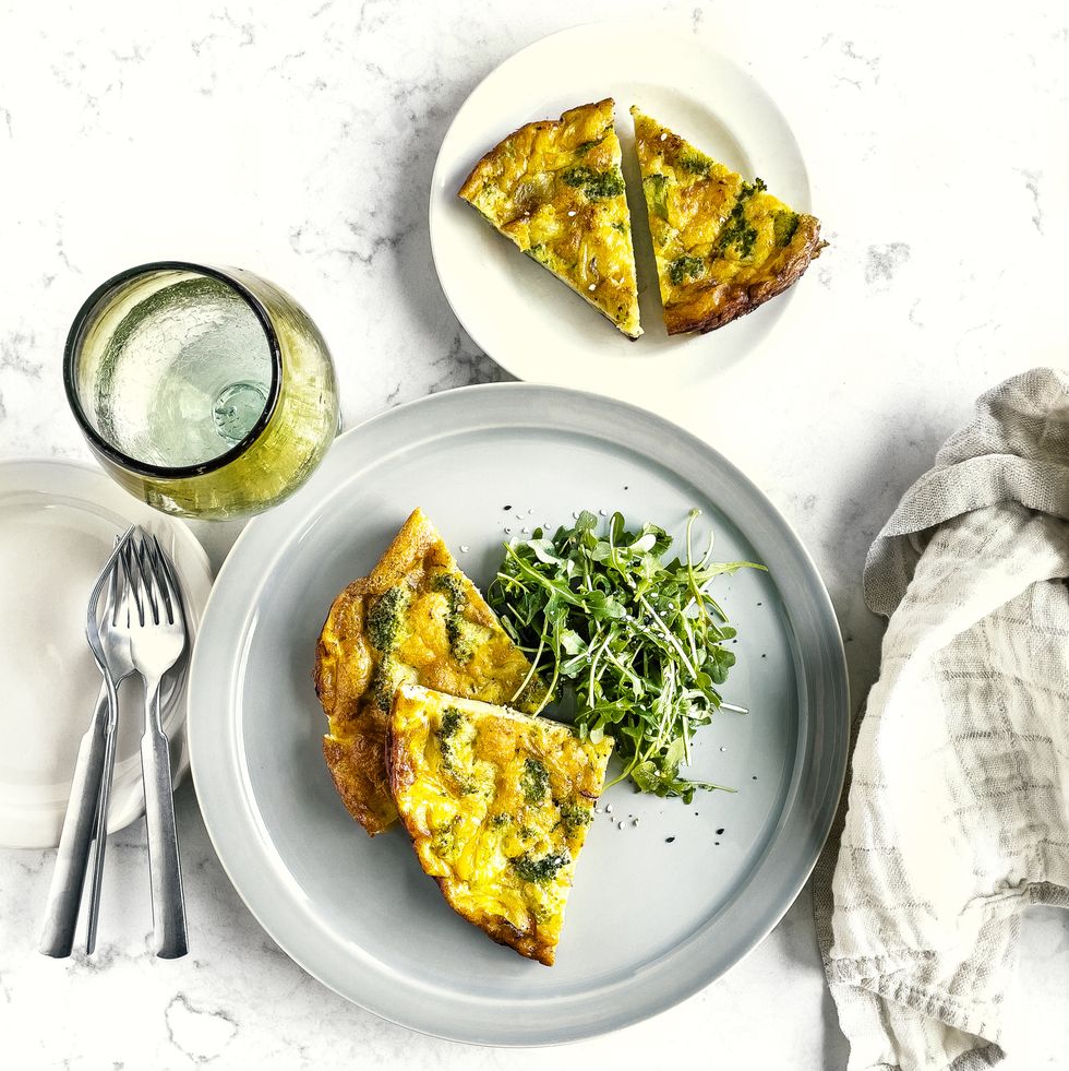 mediterranean diet plan frittata with goat cheese and chives on plate