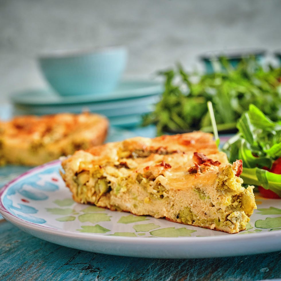 mediterranean diet frittata with green asparagus, peas and parmesan