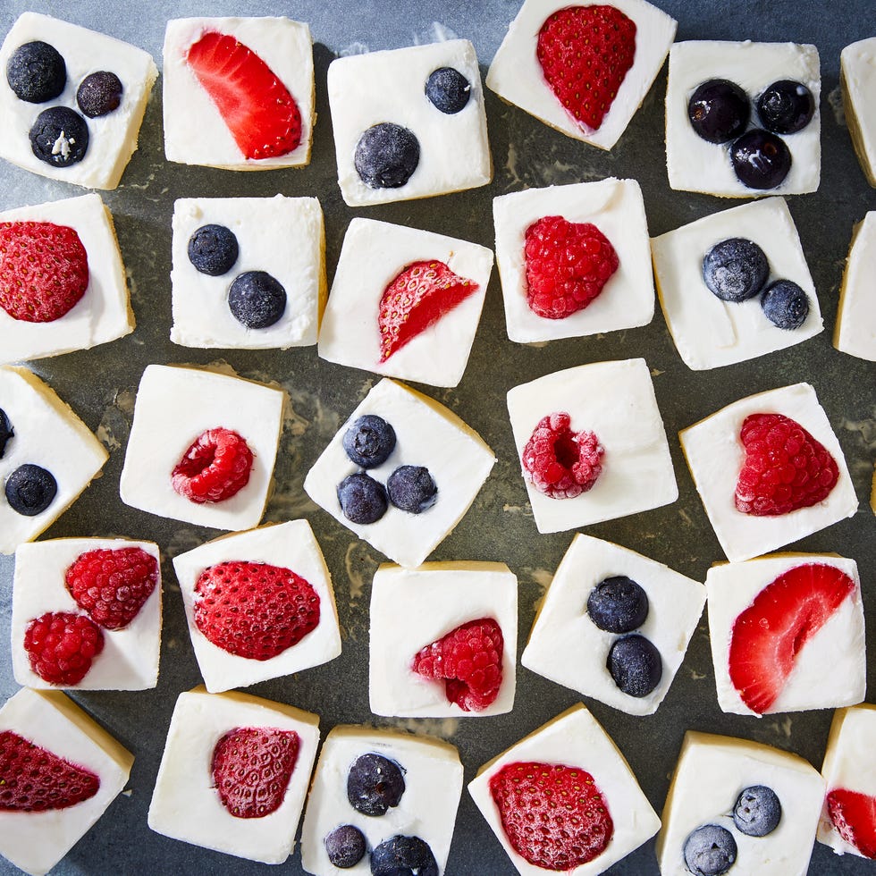 frozen yogurt cubes with pieces of fruit in them