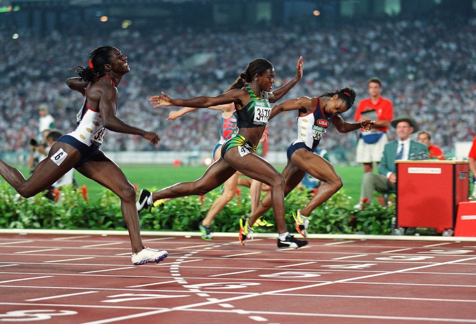 from l r gwen torrence of the us, merlene ottey of
