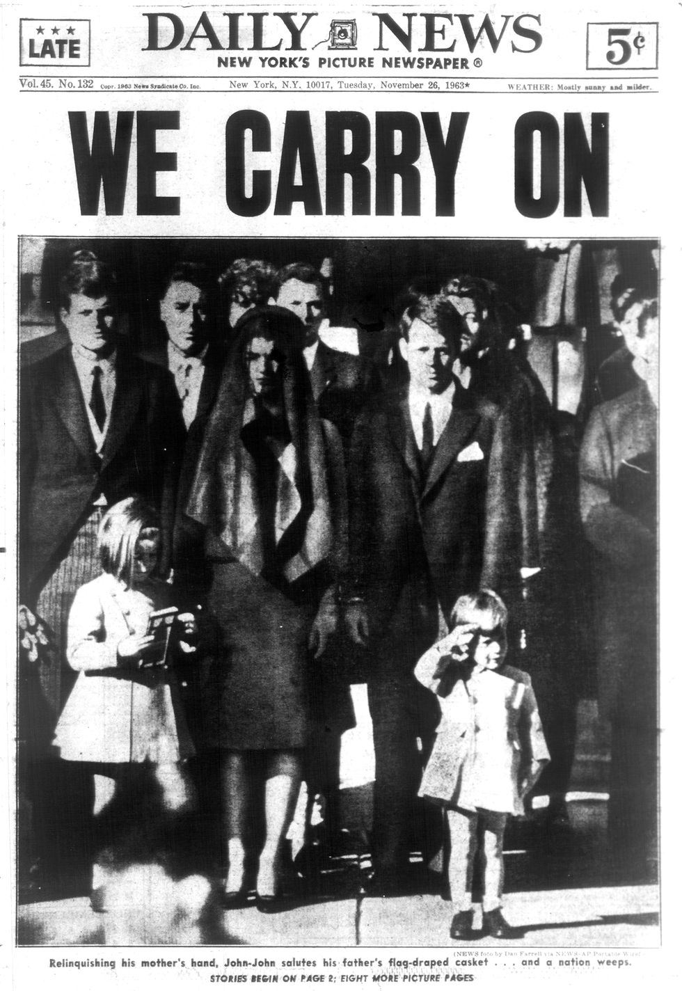 front page of the daily news dated nov 26, 1963, headline 