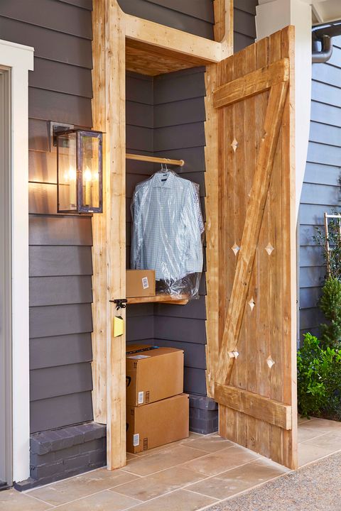 front porch with package closet