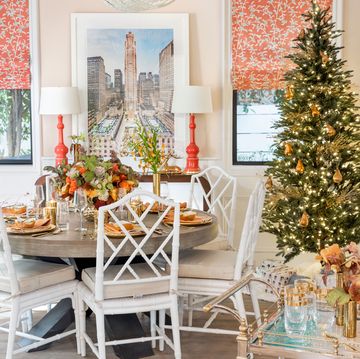 Christmas decoration, White, Christmas tree, Room, Orange, Home, Interior design, Furniture, Tree, Branch, 