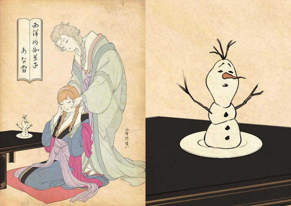 日本插畫家打造浮世繪版迪士尼公主 冰雪奇緣
