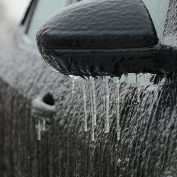 frozen car side-view mirror