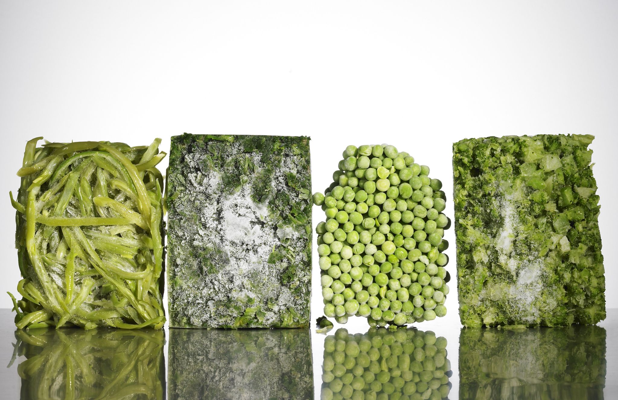 Blocks of frozen vegetables