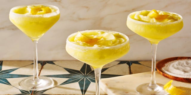 frozen limoncello cocktail with a lemon peel