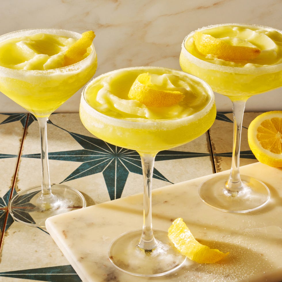 frozen limoncello cocktail with a lemon peel