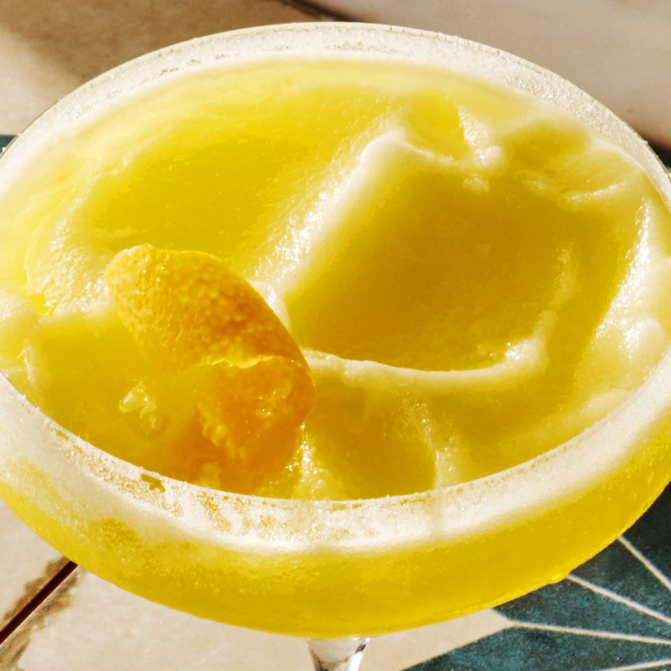 frozen limoncello cocktail with a lemon peel