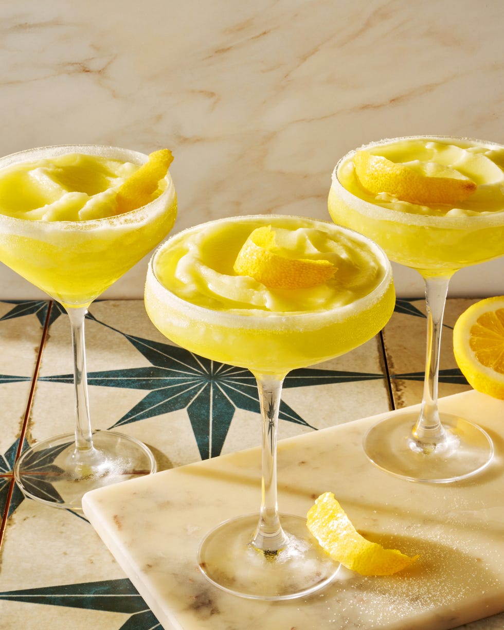 frozen limoncello cocktail with a lemon peel