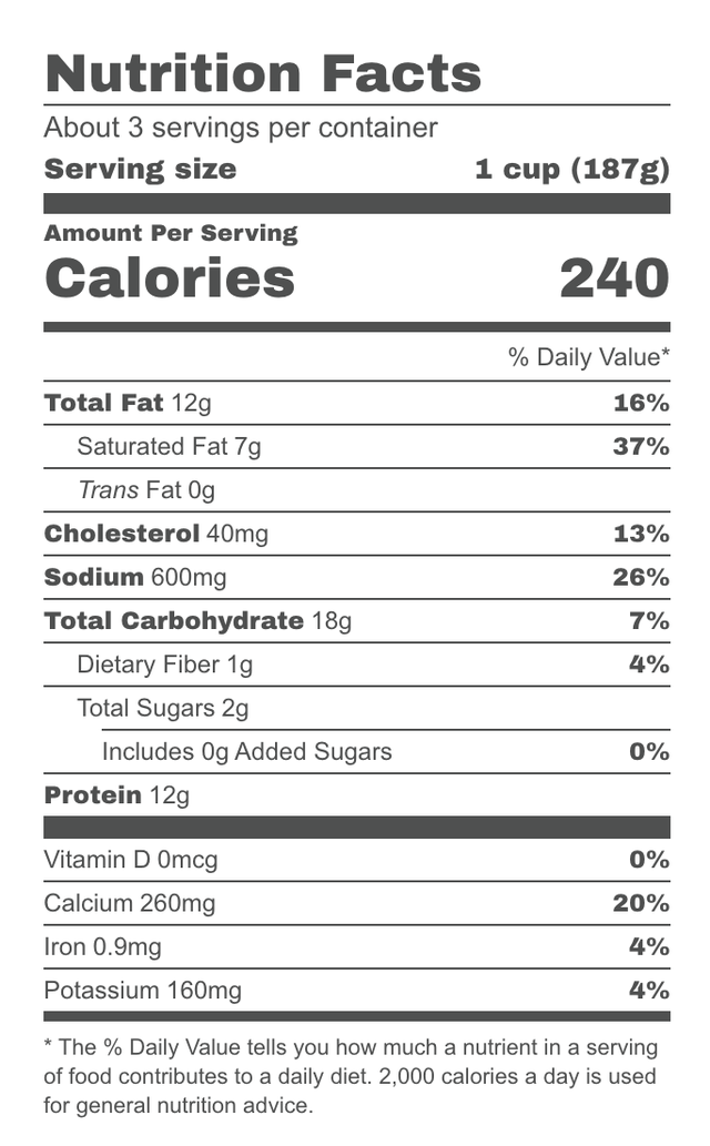 frozen mac and cheese nutrition facts