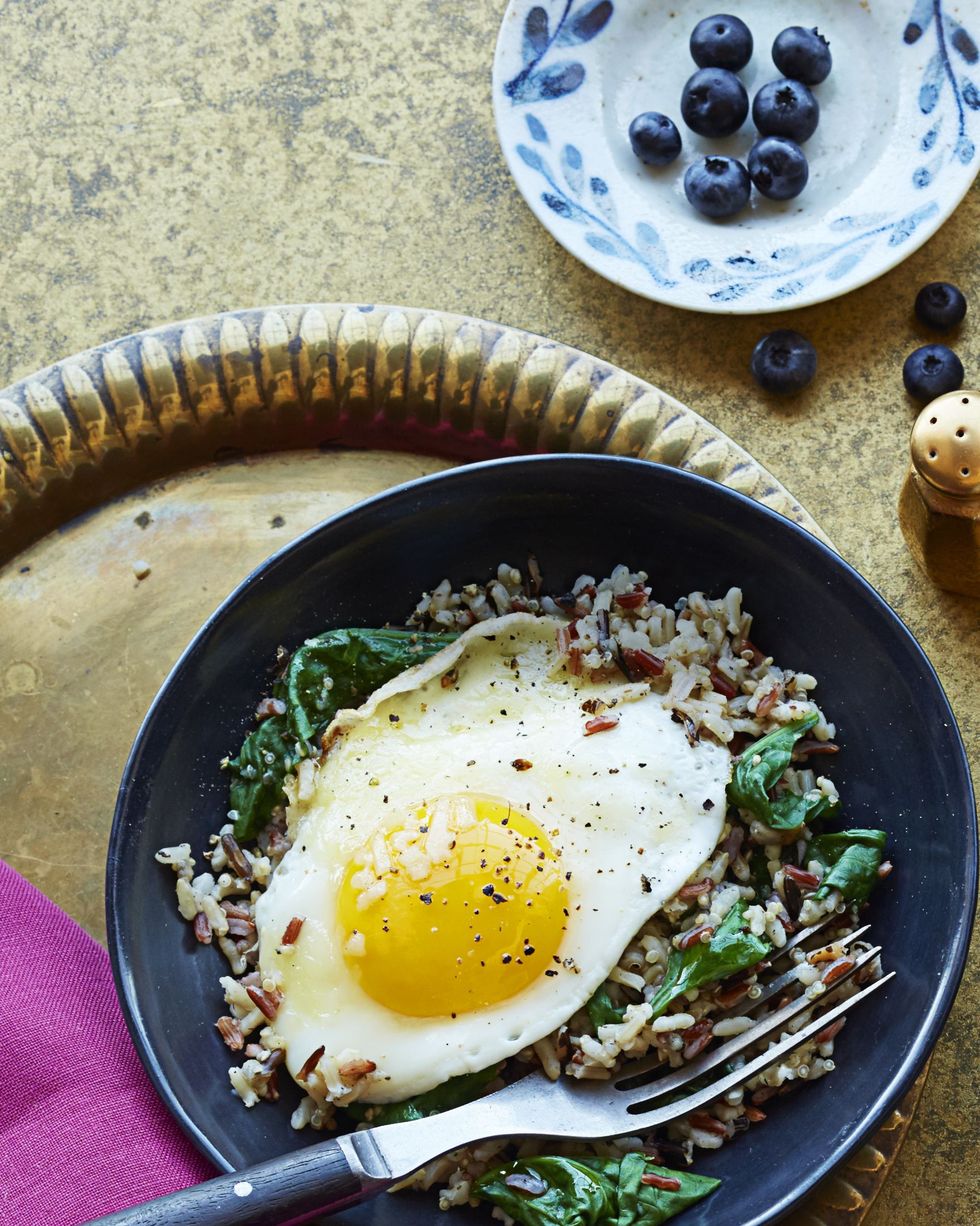 wild rice and spinach egg bowl