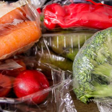 fruit and vegetables in plastic bags