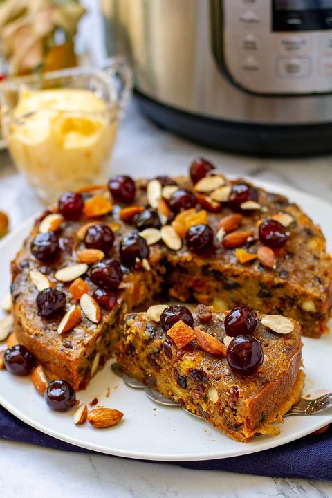 instant pot fruit cake with cherries on top