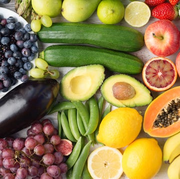 rainbow fruits and vegetables, top view