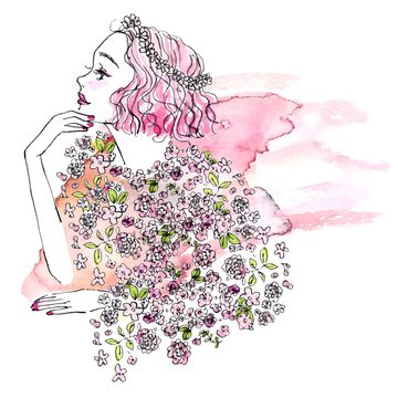 Pink, Illustration, Flower, Botany, Plant, Bouquet, Wildflower, Floral design, Drawing, Clip art, 