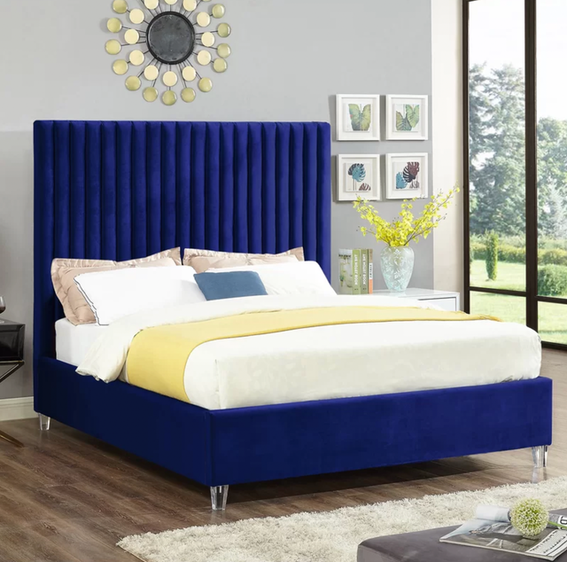 Everly Quinn King Size Upholstered Platform Bed with Oversized