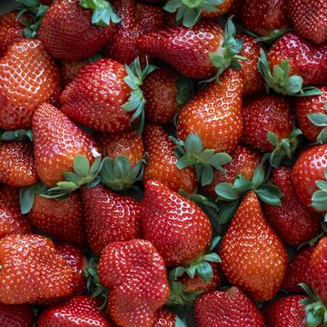 full frame of texture, close up of strawberrys