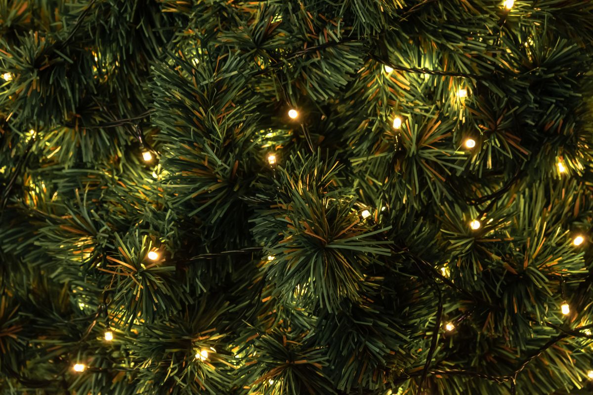 full frame shot of illuminated christmas decorations on christmas tree