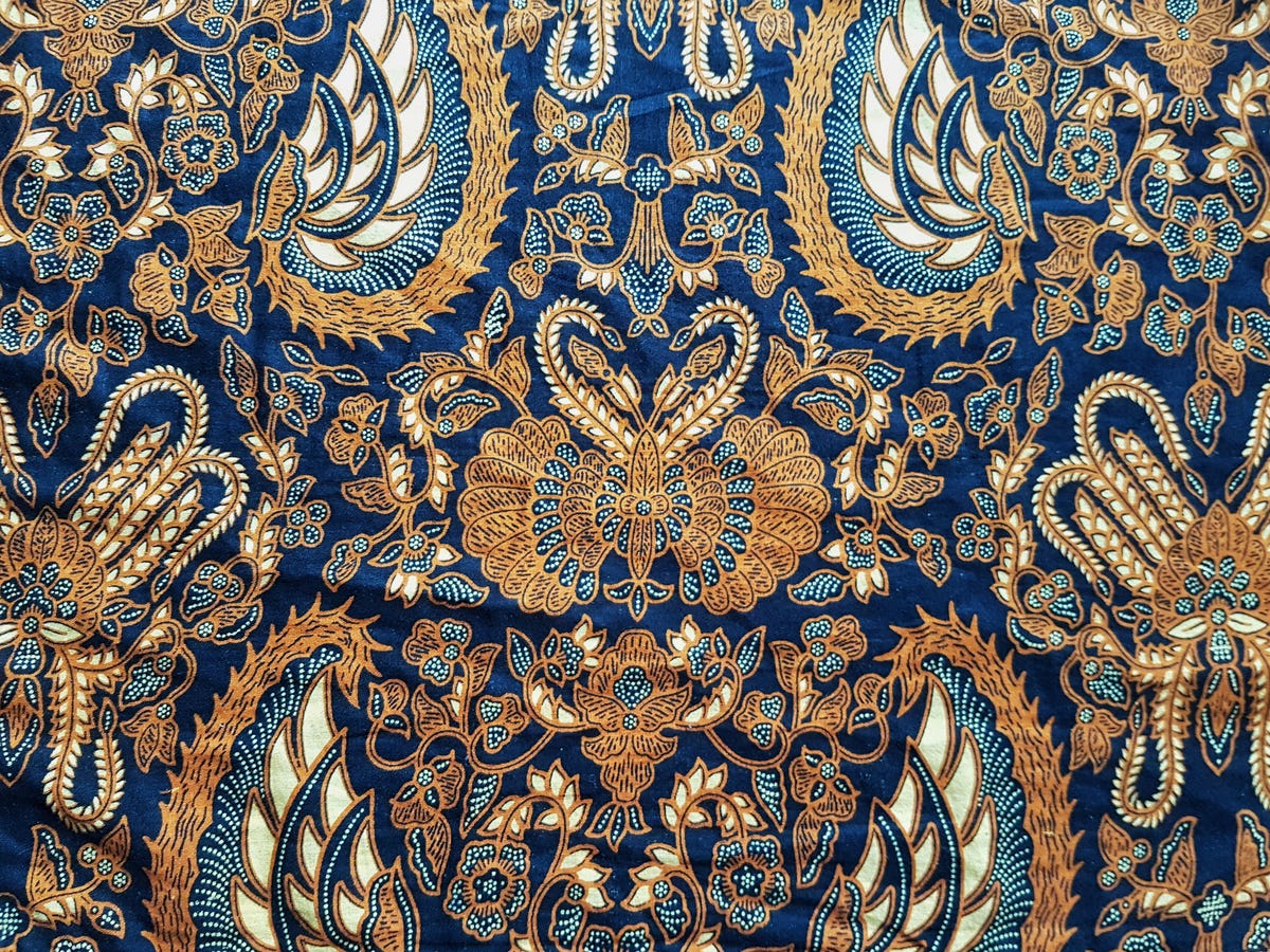 Indonesian Batik Fabric, Blue and Yellow Phoenix Batik for Him 