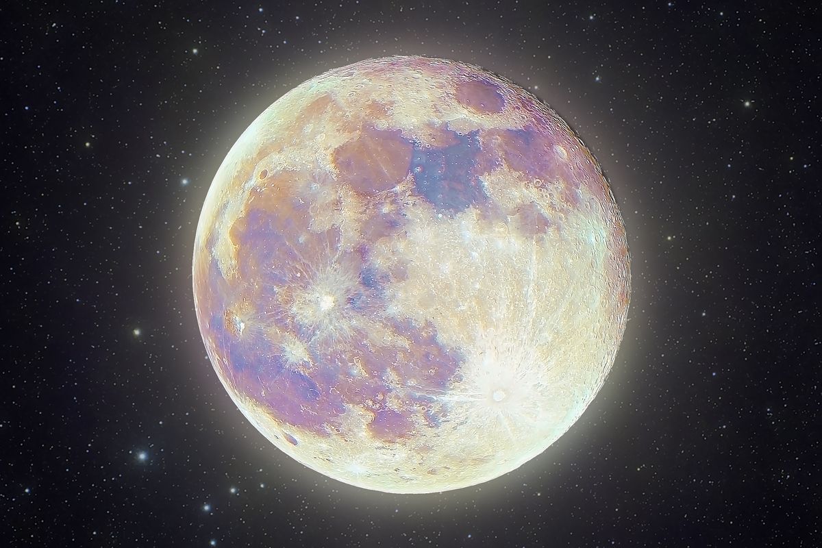full moon "supermoon" pink moon against stars background