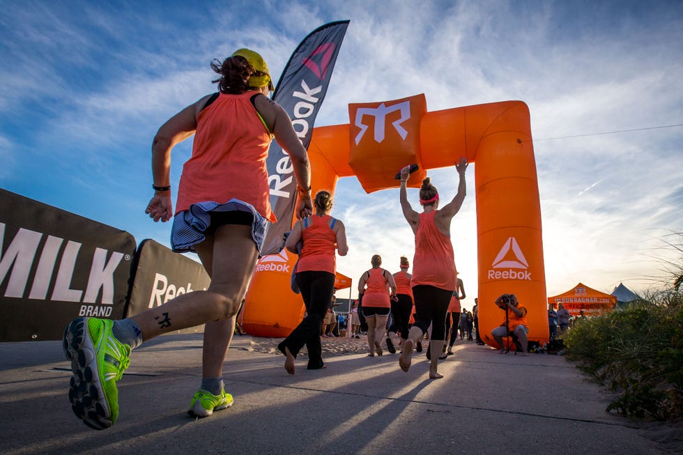 a group of people running