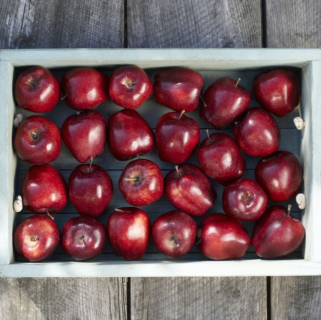 full tray of freshly picked apples