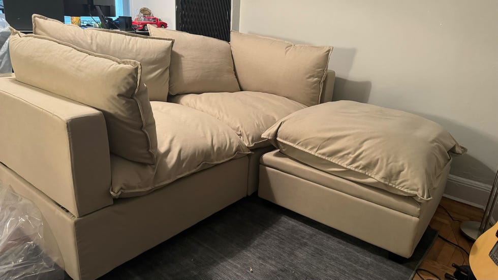 a cozy sectional sofa with oversized cushions in a neutral color