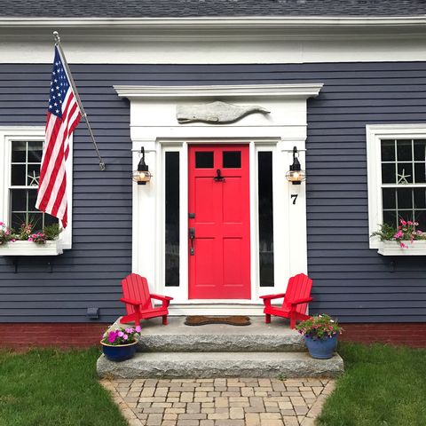 blue house with red door