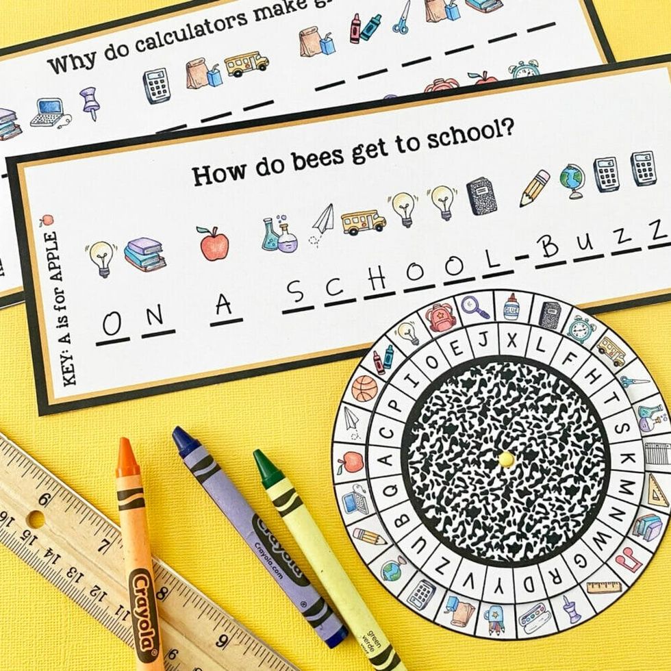 Decoder wheel with school icons as code symbols