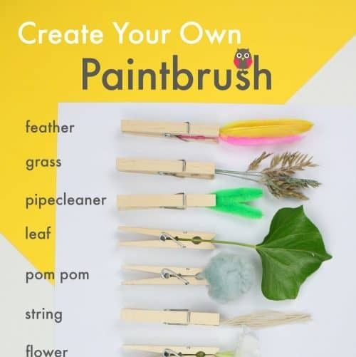 Create a DIY paint brush with clothespins that hold different objects such as ribbons, leaves, pipe cleaners, etc.