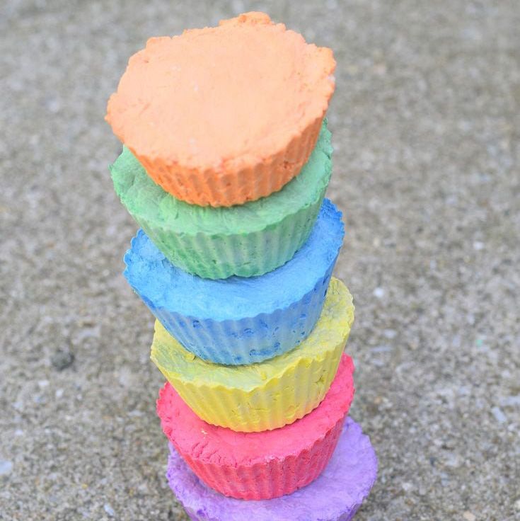 Stack of DIY sidewalk chalk in different colors