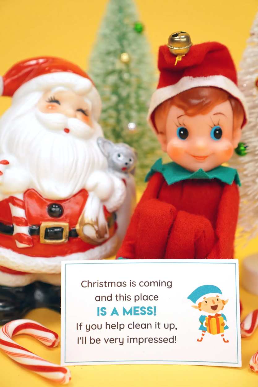 funny elf on the shelf ideas cleanup card