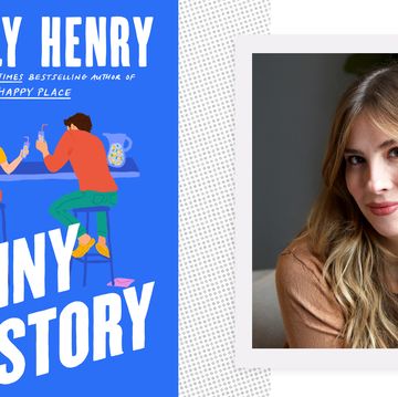 the cover of funny story by emily henry next to a headshot of emily henry