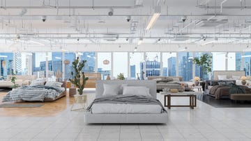 a store with mattresses set up