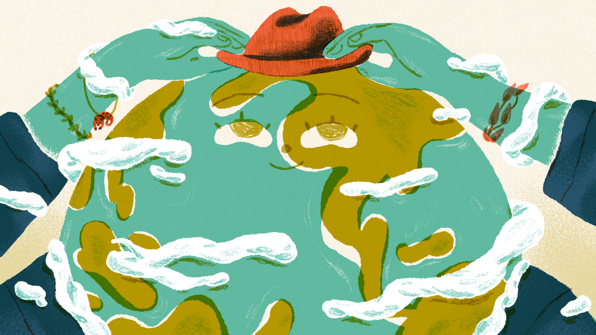 illustration of the earth wearing a tiny hat