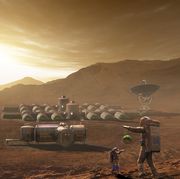 future mars colonists playing with children on mars, a place they call home