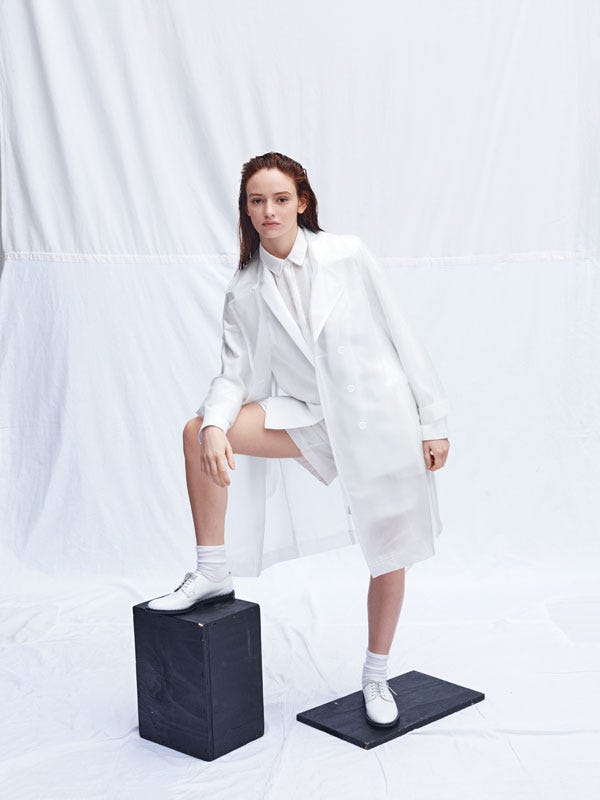 White, Clothing, Fashion, Uniform, Footwear, Outerwear, White coat, Coat, Fashion design, Shoe, 