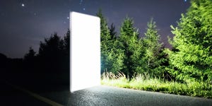 futuristic bright door to space