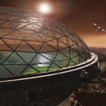 futuristic concept of gale crater enclosed in a protective dome to create an ecosphere