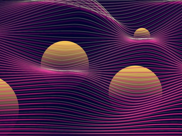 futuristic digital illustration glowing spheres in waves the concept of gravitational waves