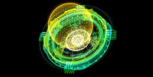 futuristic holographic nuclear fusion particles simulation