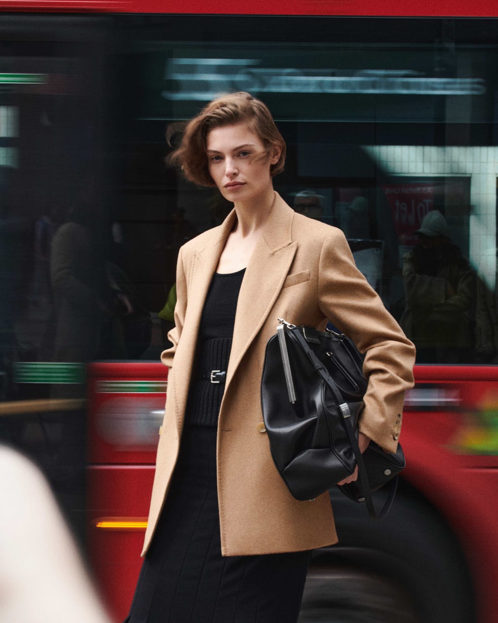 max mara campaign shots of woman wearing olimpia jacket