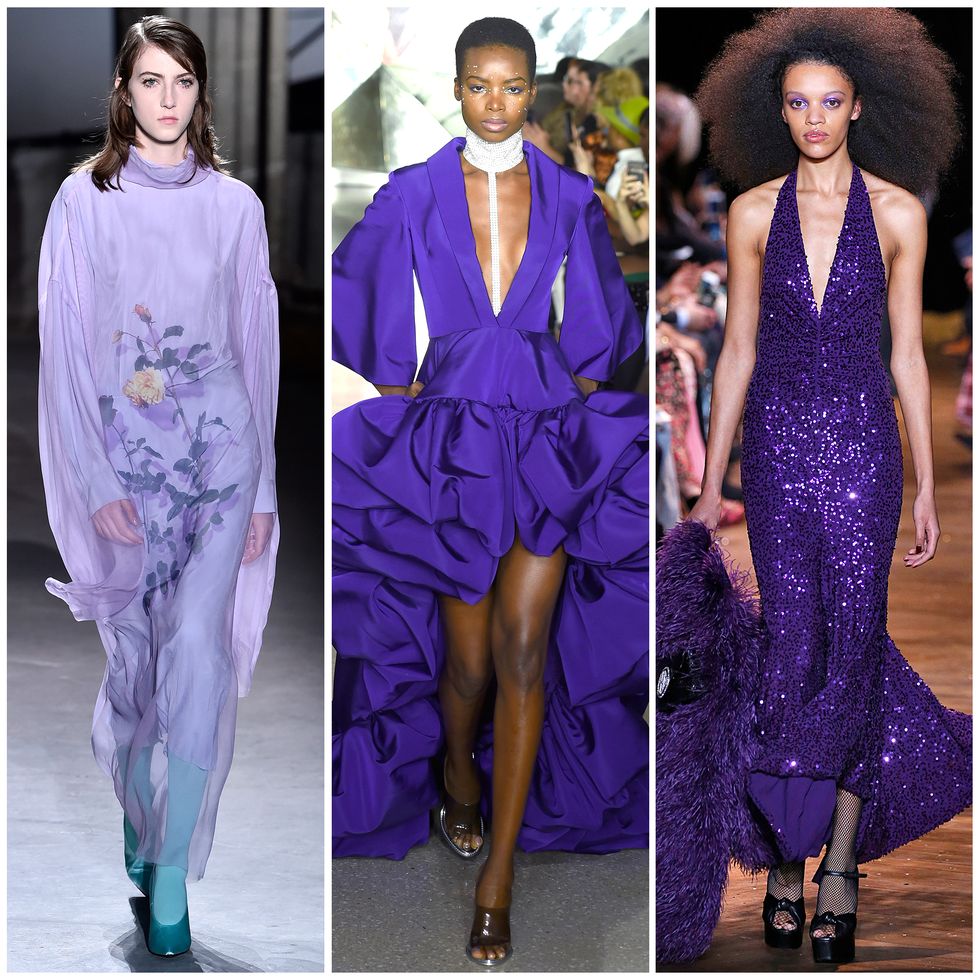 Fashion model, Fashion, Clothing, Purple, Runway, Violet, Haute couture, Cobalt blue, Electric blue, Dress, 